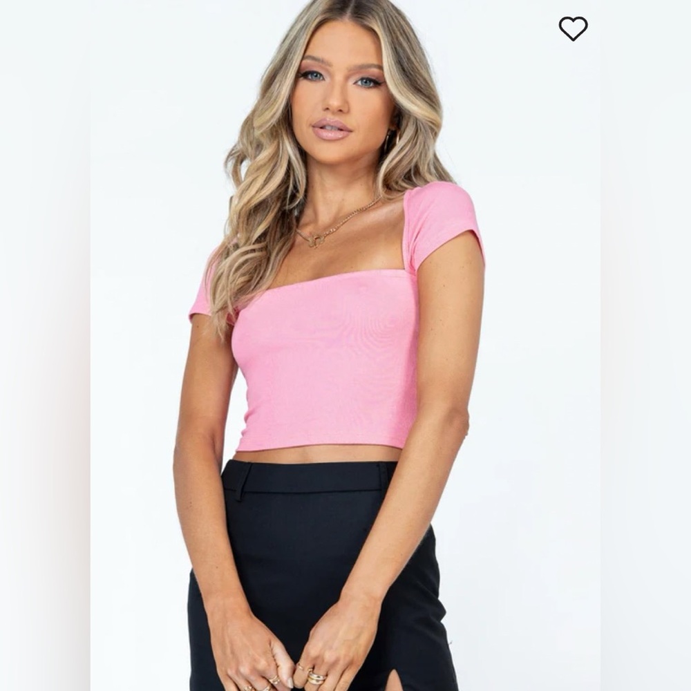 NWOT Princess Polly Dianne Square Neck Short Sleeve Crop Top Pink